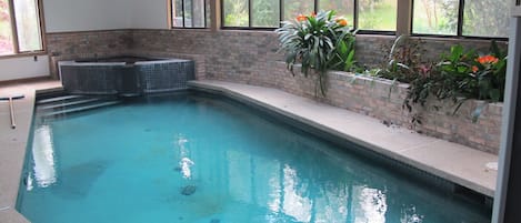 Heated indoor pool and spa for relaxing in year round. Kids always love it!