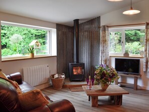 Living room with wood burner | Dark Sky Lodge, near Trecastle, Brecon