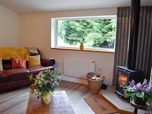 Living room with wood burner | Dark Sky Lodge, near Trecastle, Brecon