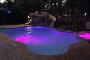 Enjoy the ambiance of the pool and jacuzzi lights