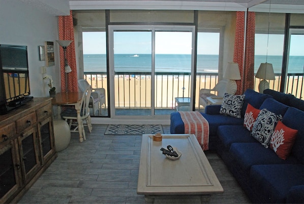 Relax in your living room while enjoying the sites and sounds of the beach.