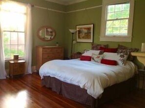 King Size bed upstairs with adjoining bathroom