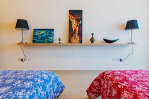 Master bedroom open shelves.