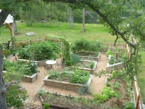 View of kitchen garden from the sleeping porch