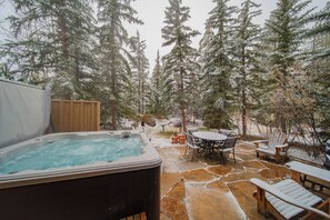 Back patio space with a private hot tub! #winter