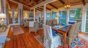Additional seating in the adjoining family room area is also available.