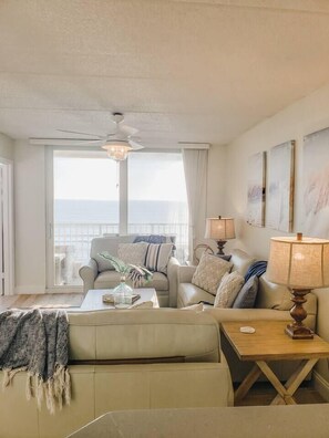 Direct oceanfront balcony from living room