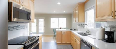 Kitchen is remodeled, well-stocked (just bring your food!) and is easy to use.