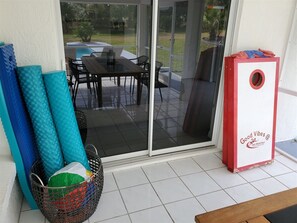 Pool toys and Cornhole