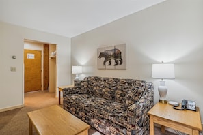 Brightly lit living room.