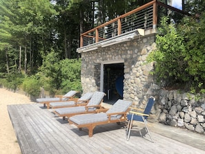 Boathouse with lounge chairs