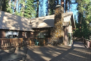 Large decks and patios surround the Big Pine cabin.