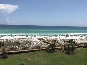 View from our balcony showing umbrella set-ups we provide