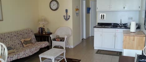 living room and kitchen area