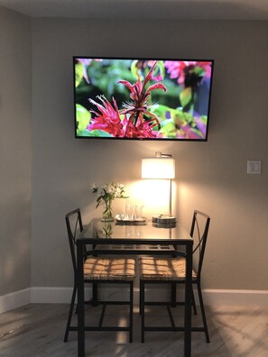 New Smart TV & table for work or dining.