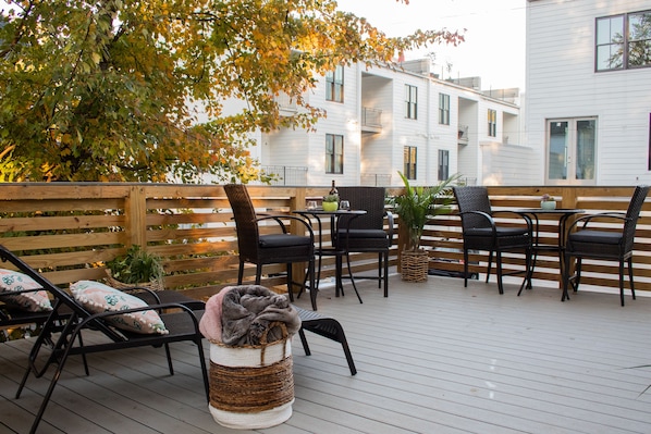 Huge beautiful deck to hang out and relax when you’re not out exploring the city