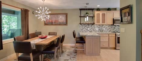 Wonderful updated kitchen with stainless appliances and wine fridge
