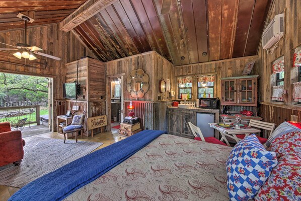 Wimberly Vacation Rental Cabin | Studio | 1BA | 352 Sq Ft | Steps Required