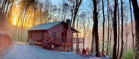 Beautiful morning at the cabin!  Room to roam outside in tranquil wooded setting