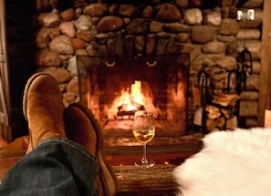This fireplace will make you want to sit inside and read with a glass of wine.