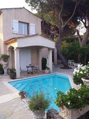 Rear garden and private pool.