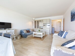 bright air-conditioned living room equipped, tv, wifi, sofa bed 2 sleeps
