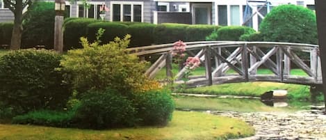 pond with walking bridges