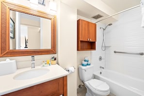 Fully updated bathroom with shower and tub combination