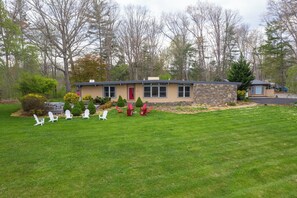 Front of house with cabin to the right