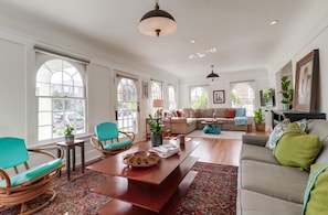 Entire Living Room with large windows creating relaxation and peace.