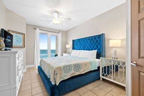 Master Bedroom - King Bed - Beach Front View - Balcony Access - Smart TV & Cable – Attached Bathroom