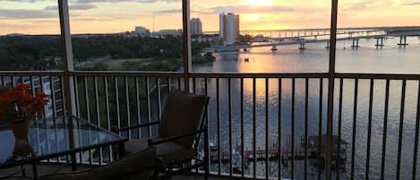 Sunset from the large balcony outside living room and master bedroom