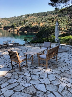 old threshing floor now round patio over the rocks