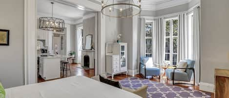 Bedroom #1~ King Bed with Bay Window Viewing