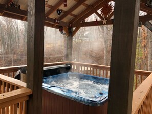 Hot tub is in a separate Gazebo off the main deck.  