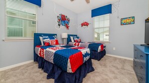 Two Twins Suite Bedroom 6 Upstairs
Attached Bathroom-Shower
Spider Man Theme