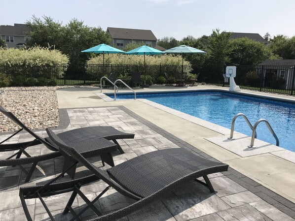 Salt water heated swimming pool
