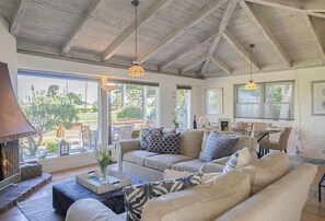 Living Room - Decorative (Candle Lit) Fireplace and Golf Course