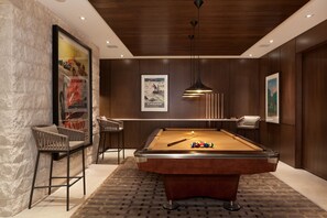 Large pool table on the lower level