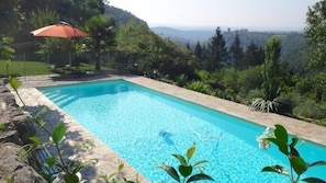 Swimming pool 12 x 4 m with unspoiled view to the medieval castle of Montreal