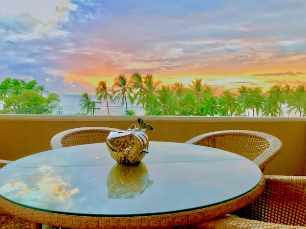 Sunset glow from relaxing, private lanai.