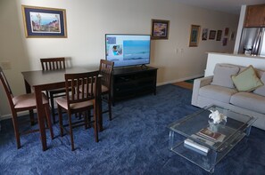 Bar Height Dining Table and 55" Samsung QLED HDTV with Digital Cable DVR