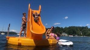 Our swim raft with slide is a hit with kids!