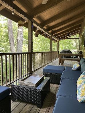 Back deck on main level - comfortable sectional 