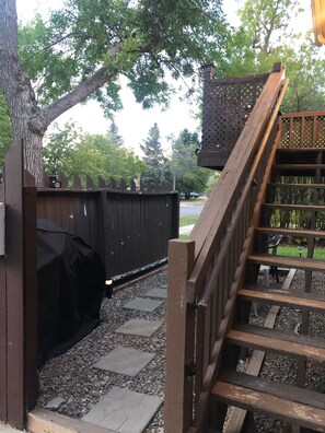 BBQ area with small seating area.