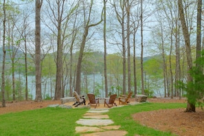 Fire Pit Area with Seasonal Mountain and Lake Views