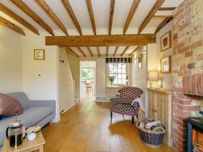 Stylishly refurbished living room with wood burner | Rose Cottage, Fulking, near Brighton