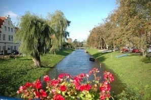 On the left side of the canal is the centre of the city, on the right our apartment.