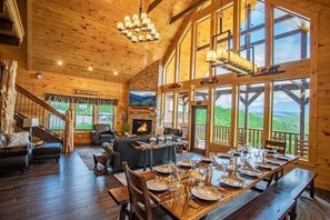 Huge open greatroom & dining area with soaring 40' ceilings 