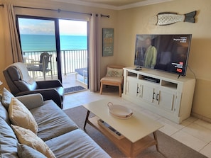 Living Room TV and Ocean View